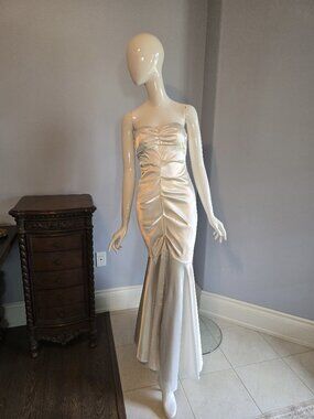 BA Nites Satin Mermaid Gown – Ivory/Champagne – Size 6